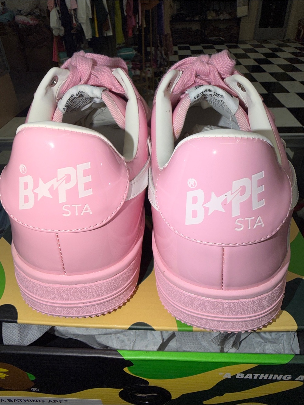 Bape men Pink Patent Leather Sneakers - Picture 3 of 7